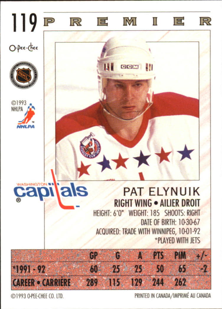 1992-93 OPC Premier #119 Pat Elynuik back image