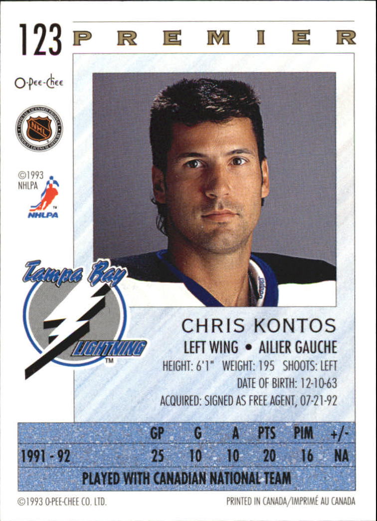 1992-93 OPC Premier #123 Chris Kontos RC back image