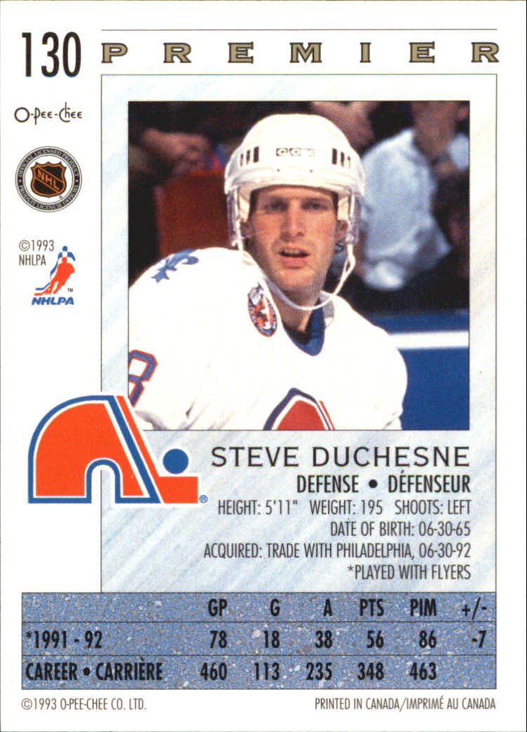 1992-93 OPC Premier #130 Steve Duchesne back image