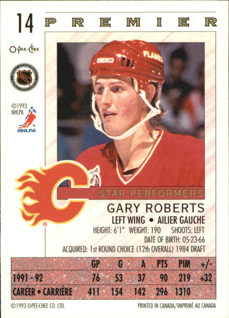 1992-93 OPC Premier Star Performers #14 Gary Roberts back image