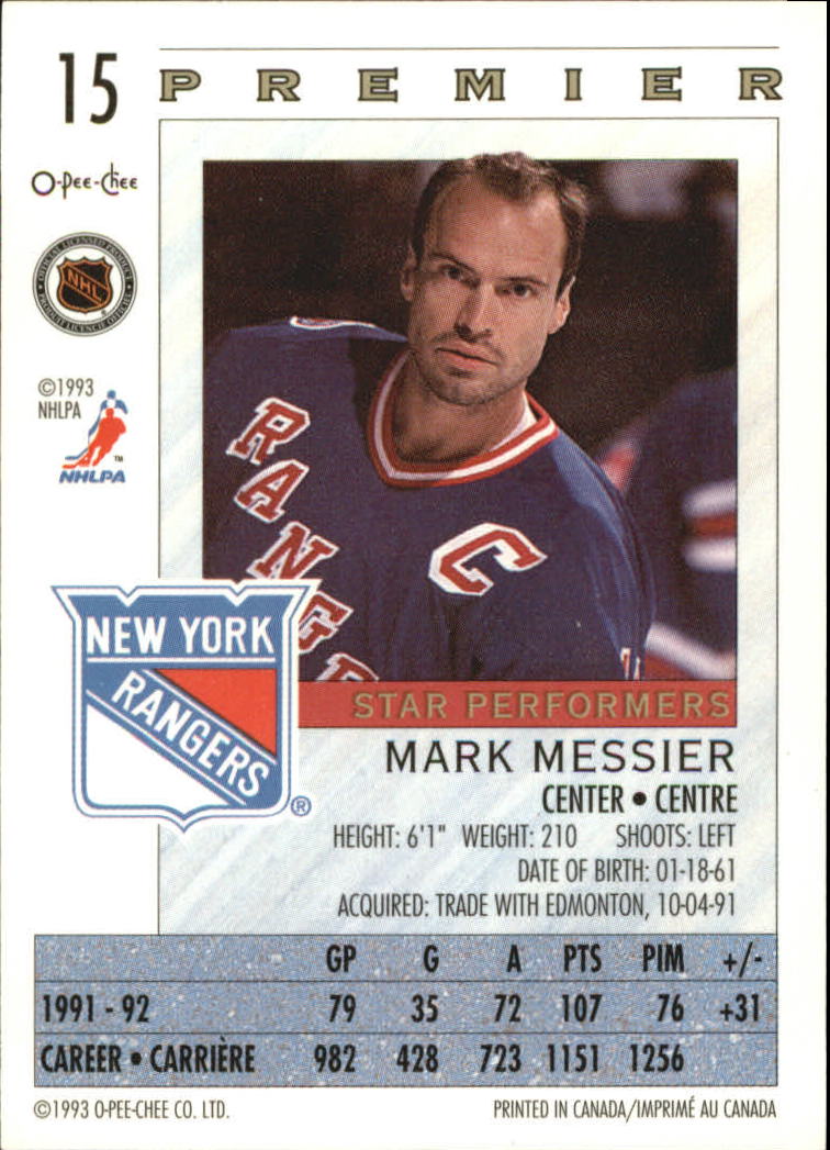 1992-93 OPC Premier Star Performers #15 Mark Messier back image