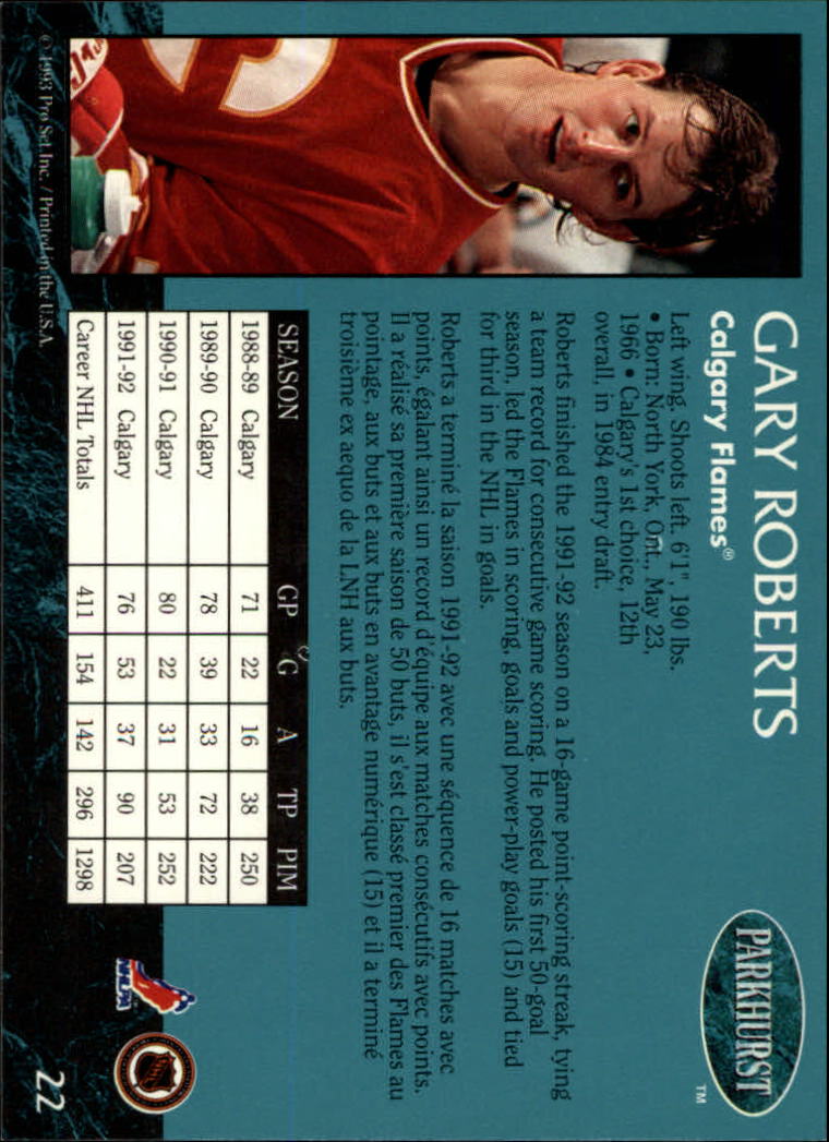 1992-93 Parkhurst #22 Gary Roberts back image