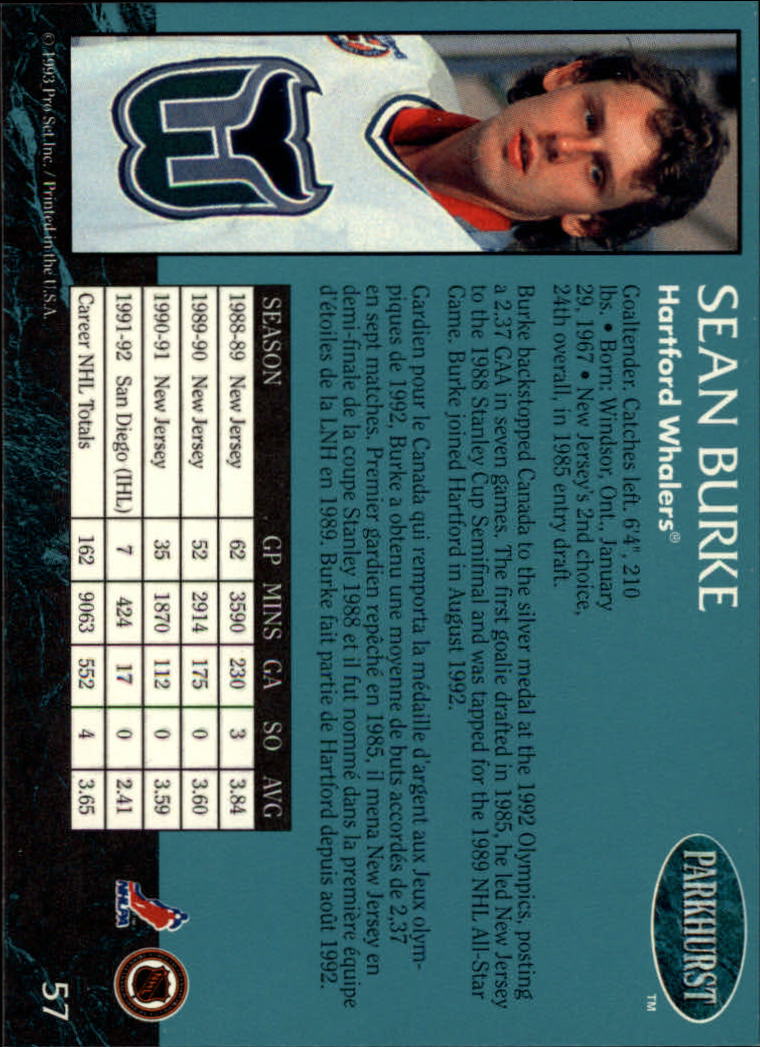 1992-93 Parkhurst #57 Sean Burke back image
