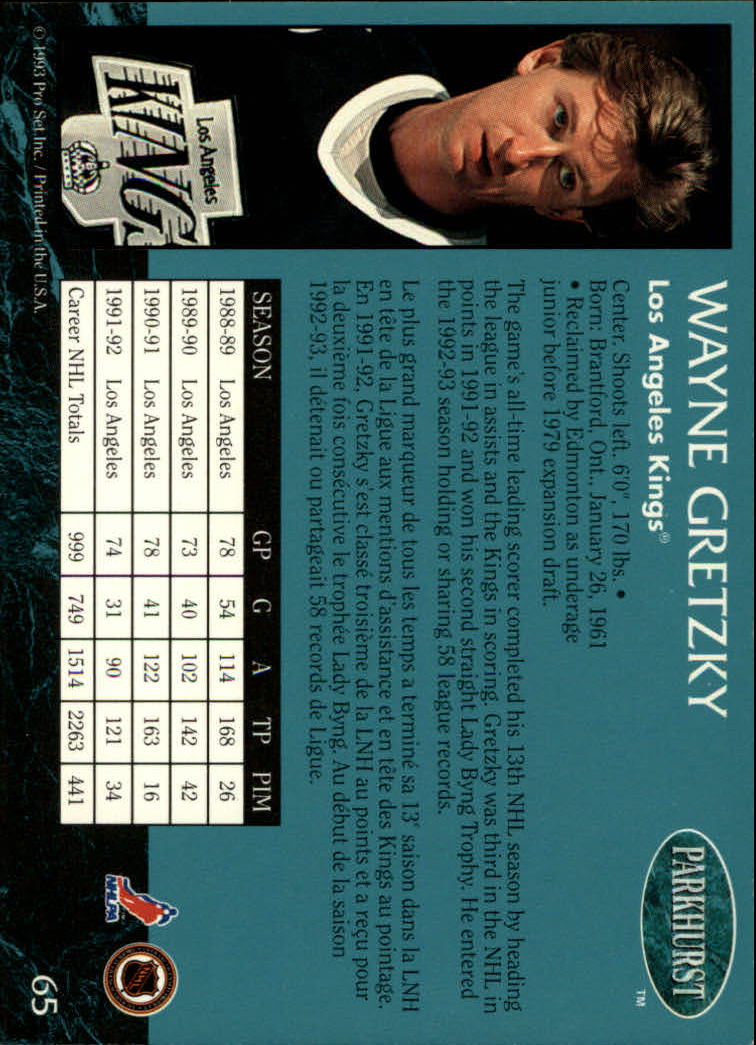 1992-93 Parkhurst #65 Wayne Gretzky back image