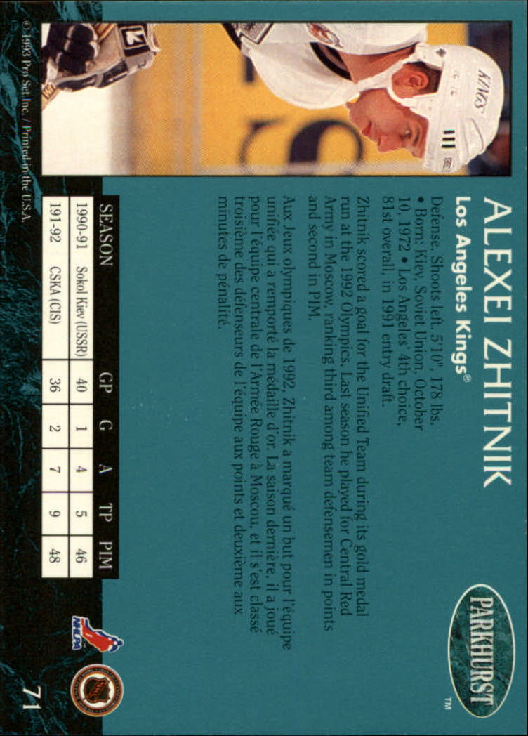 1992-93 Parkhurst #71 Alexei Zhitnik back image