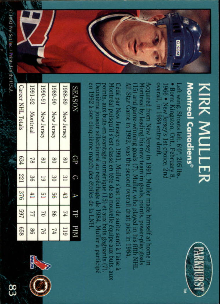 1992-93 Parkhurst #83 Kirk Muller back image
