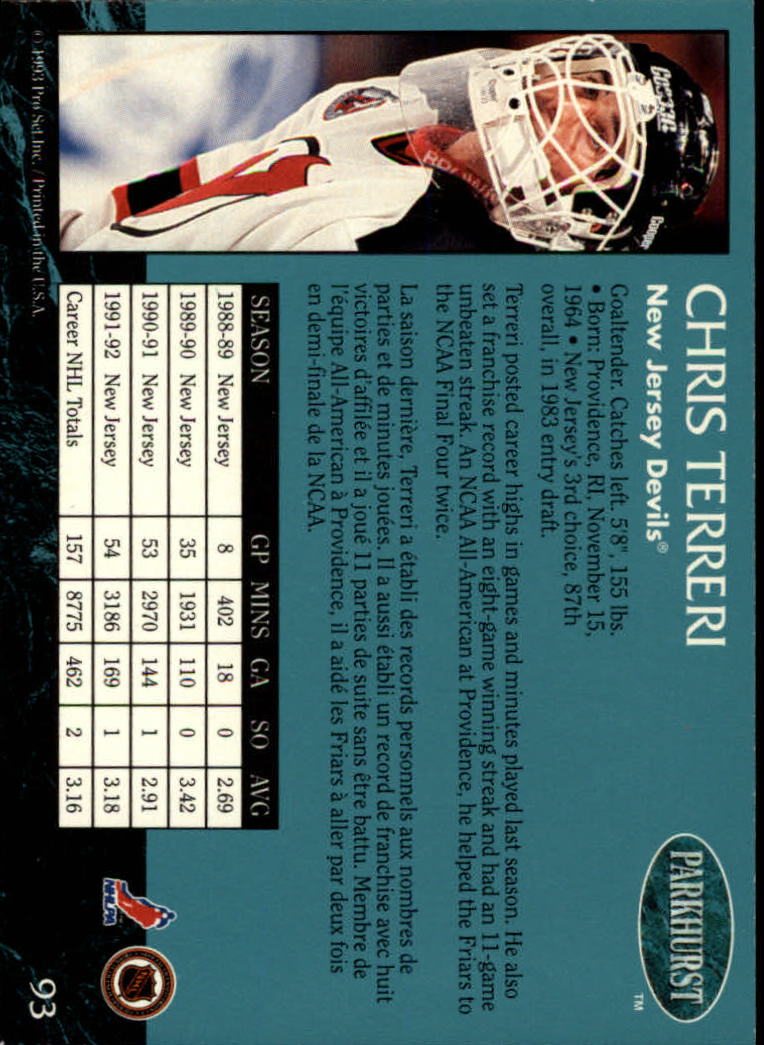 1992-93 Parkhurst #93 Chris Terreri back image