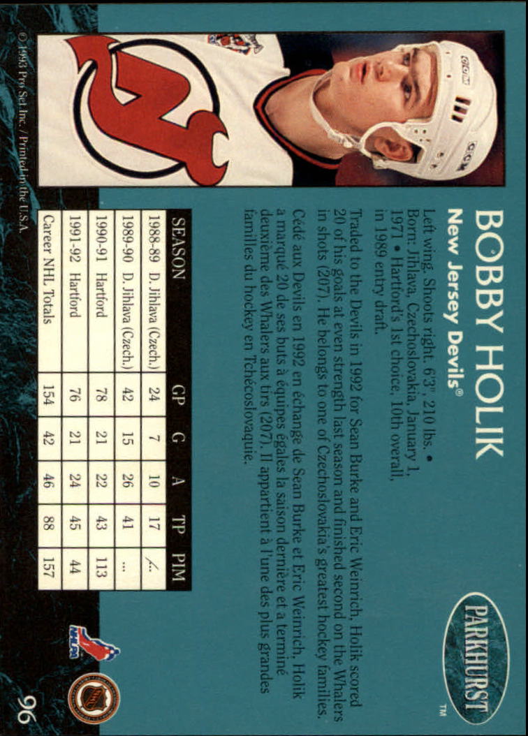 1992-93 Parkhurst #96 Bobby Holik back image