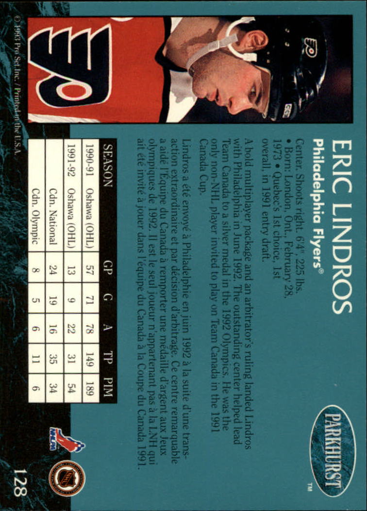 1992-93 Parkhurst #128 Eric Lindros back image