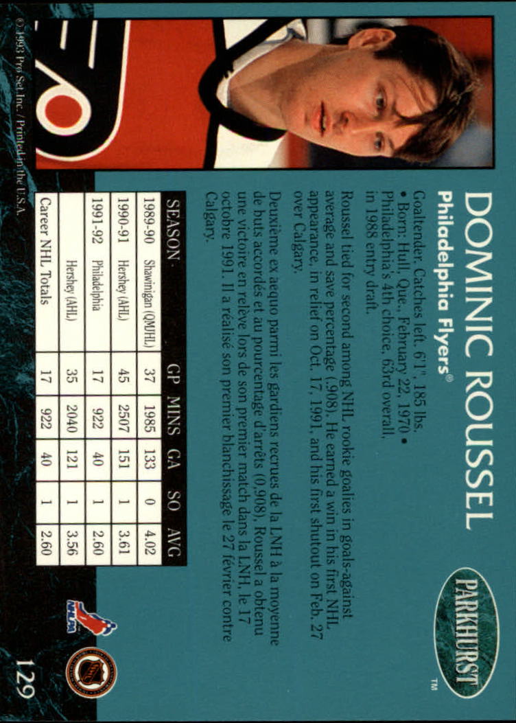 1992-93 Parkhurst #129 Dominic Roussel back image