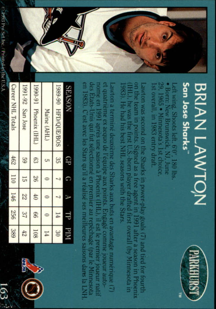 1992-93 Parkhurst #163 Brian Lawton back image