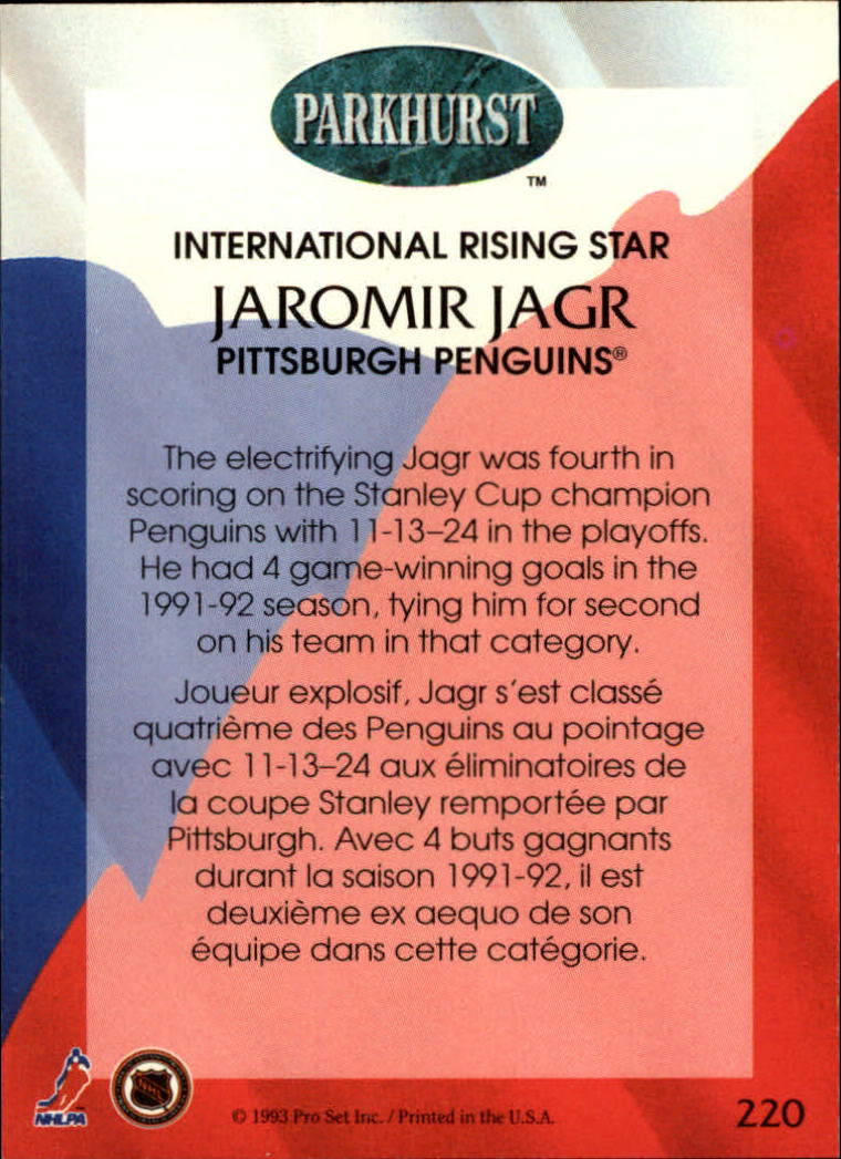 1992-93 Parkhurst #220 Jaromir Jagr IRS back image