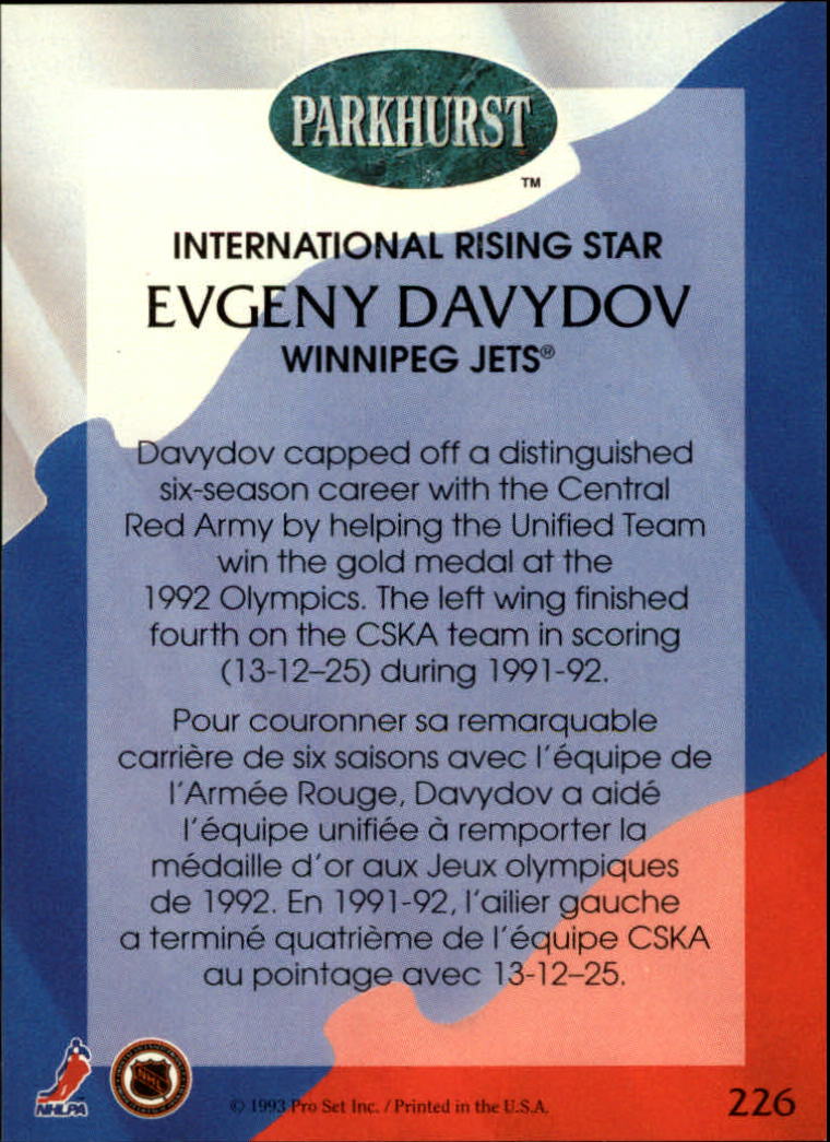 1992-93 Parkhurst #226 Evgeny Davydov back image