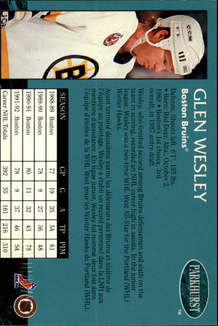 1992-93 Parkhurst Emerald Ice #6 Glen Wesley back image