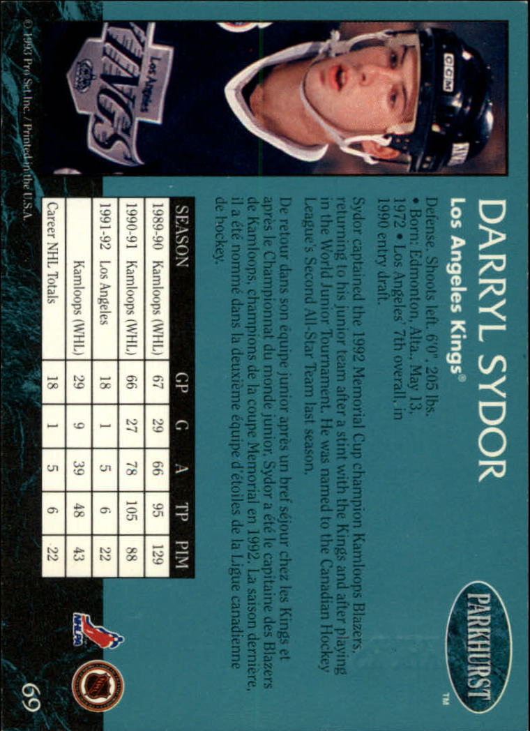 1992-93 Parkhurst Emerald Ice #69 Darryl Sydor back image
