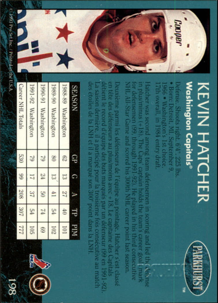 1992-93 Parkhurst Emerald Ice #198 Kevin Hatcher back image