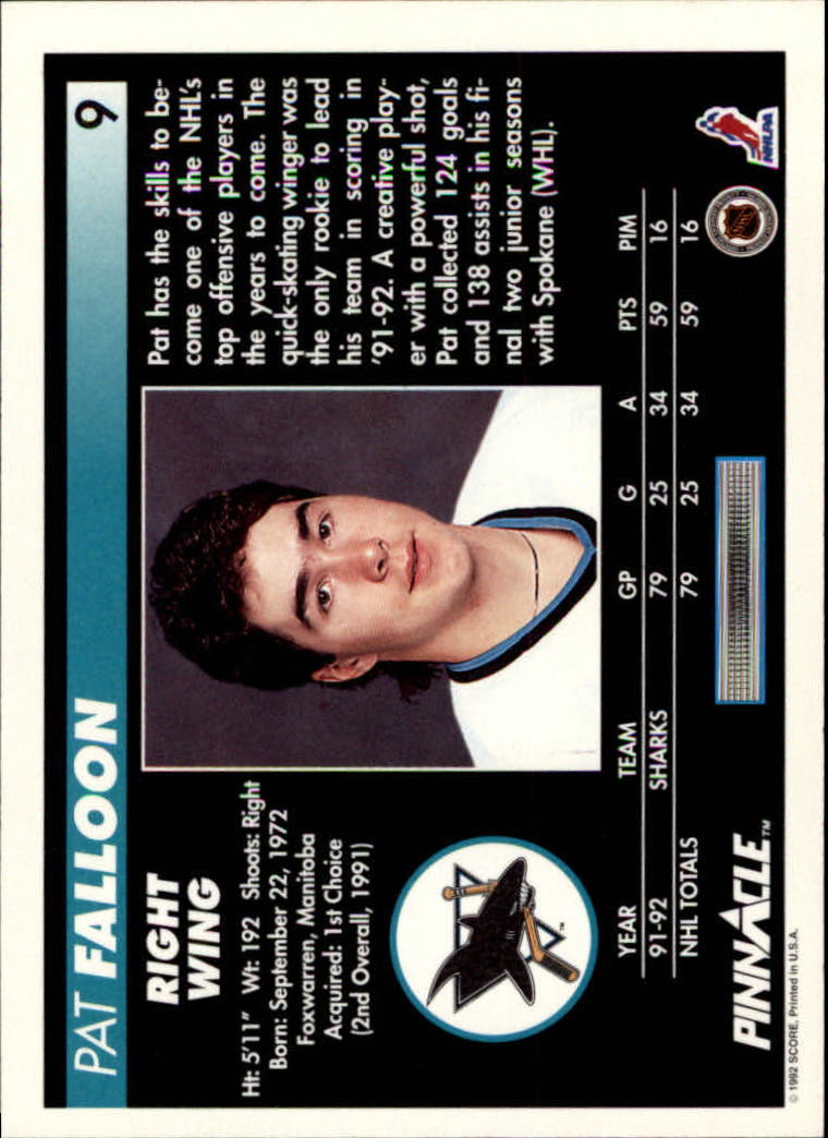 1992-93 Pinnacle #9 Pat Falloon back image