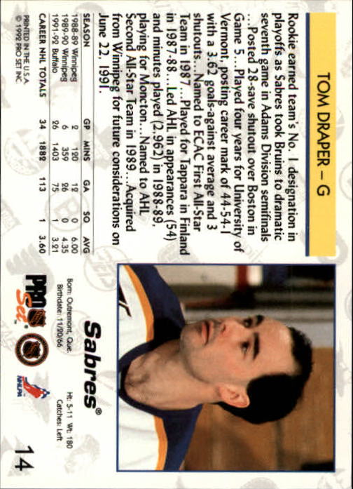 1992-93 Pro Set #14 Tom Draper back image