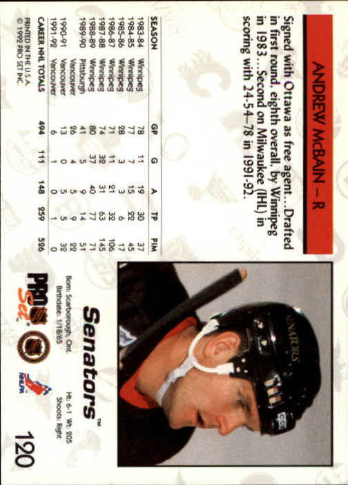 1992-93 Pro Set #120 Andrew McBain back image