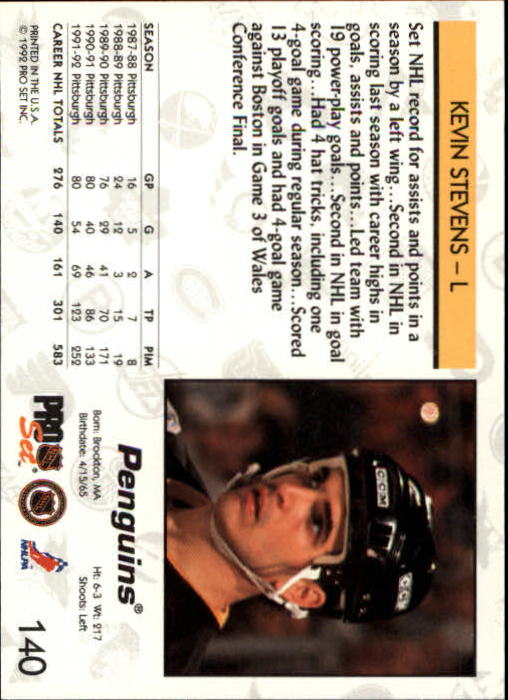 1992-93 Pro Set #140 Kevin Stevens back image