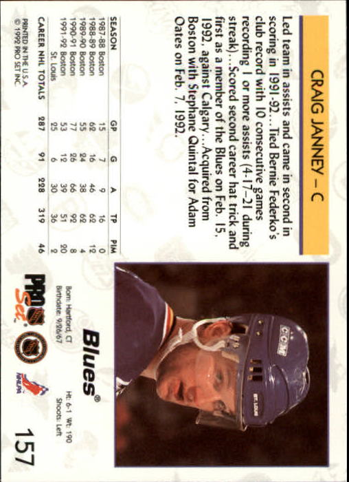 1992-93 Pro Set #157 Craig Janney back image