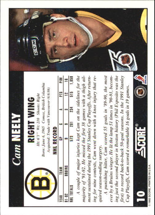 1992-93 Score #10 Cam Neely back image
