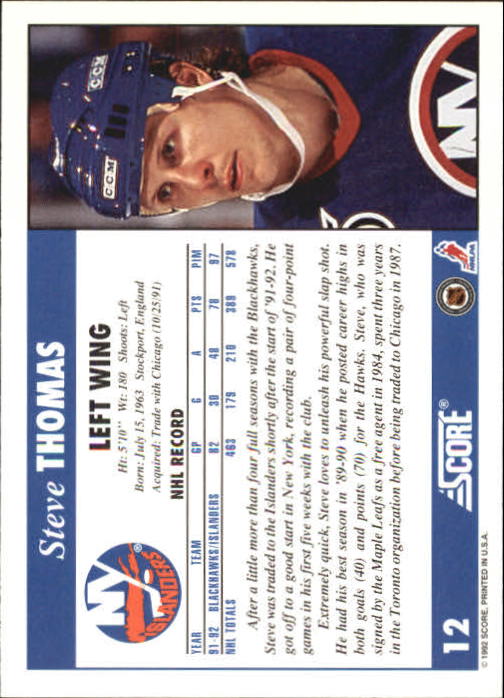 1992-93 Score #12 Steve Thomas back image