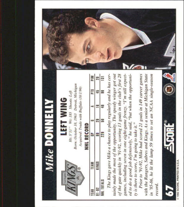 1992-93 Score #67 Mike Donnelly back image