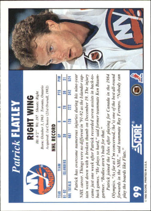 1992-93 Score #99 Patrick Flatley back image
