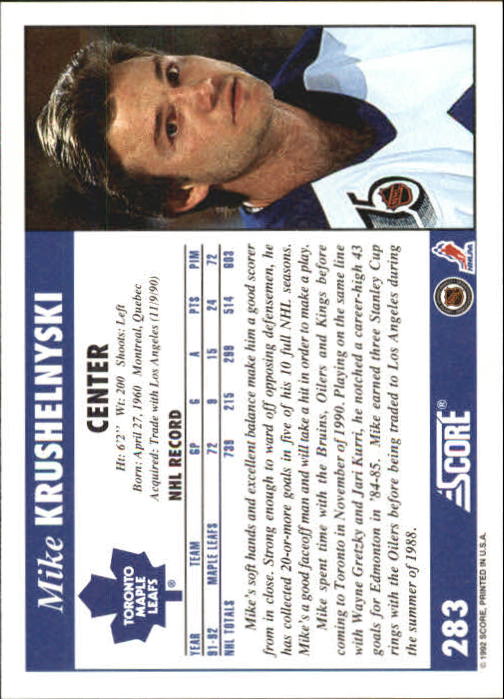 1992-93 Score #283 Mike Krushelnyski back image