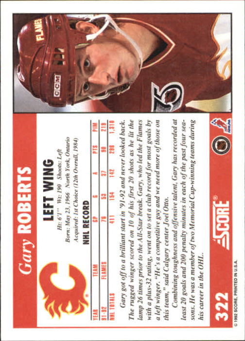 1992-93 Score #322 Gary Roberts back image