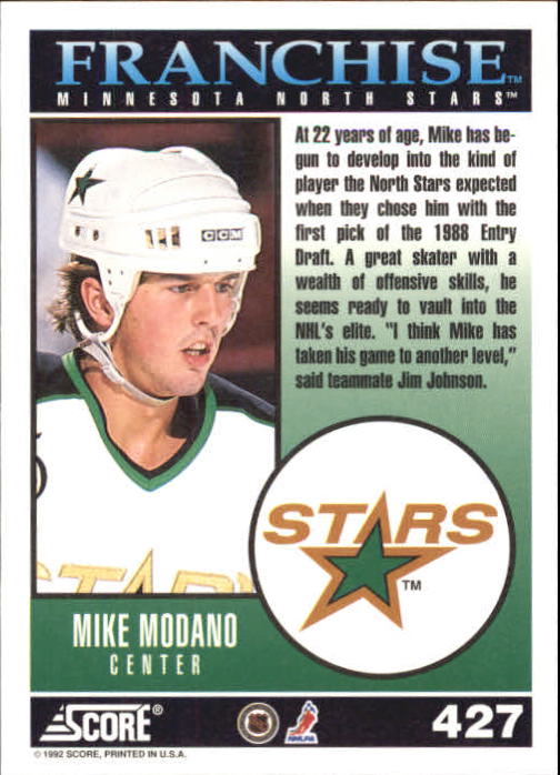 1992-93 Score #427 Mike Modano FP back image
