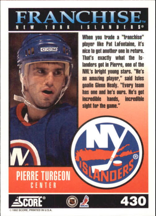 1992-93 Score #430 Pierre Turgeon FP back image