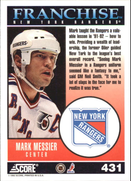 1992-93 Score #431 Mark Messier FP back image