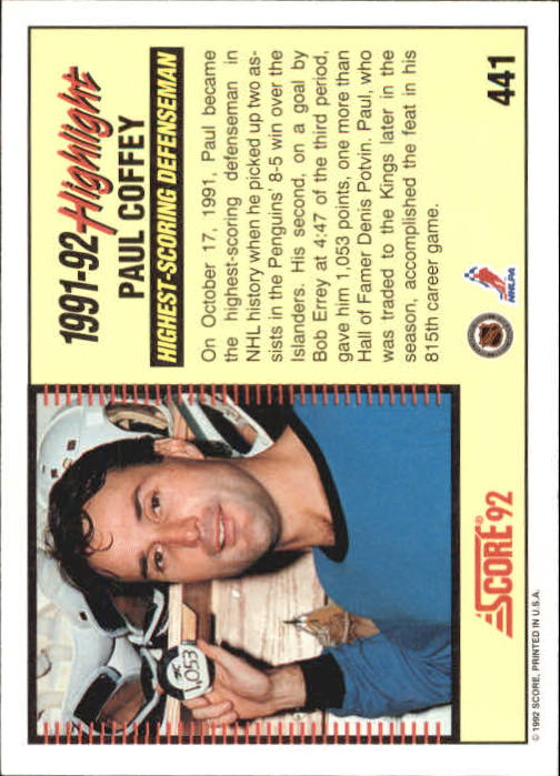 1992-93 Score #441 Paul Coffey SH back image