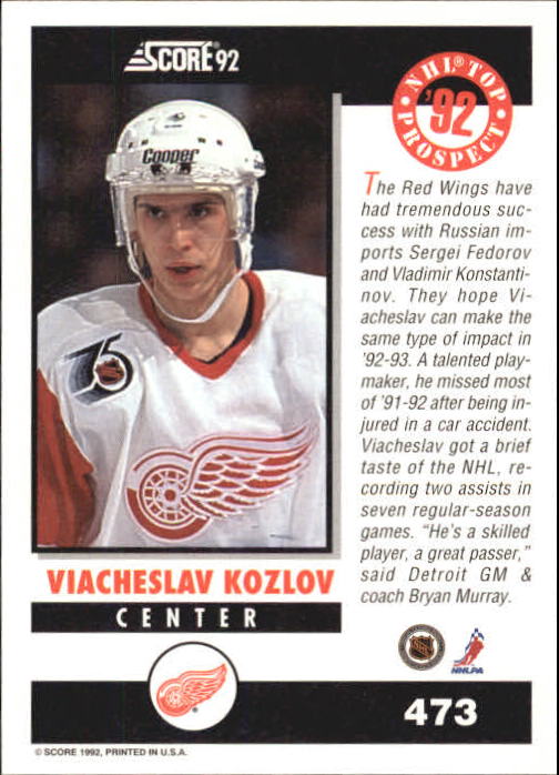 1992-93 Score #473 Slava Kozlov TP back image