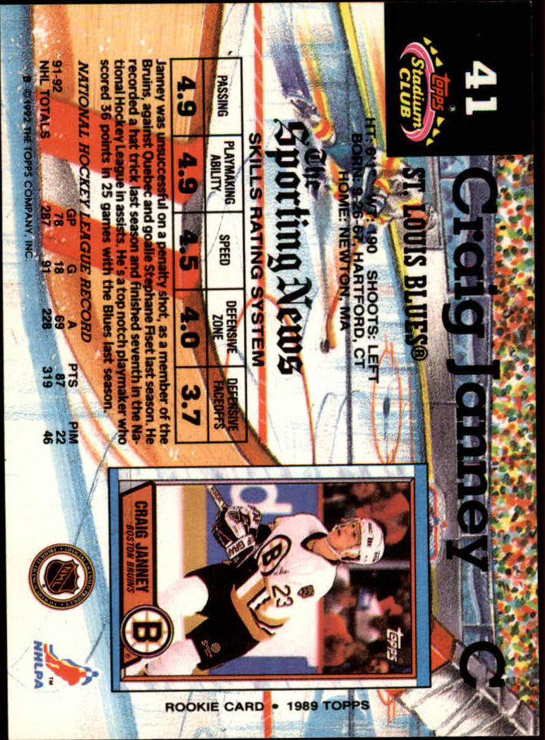 1992-93 Stadium Club #41 Craig Janney back image