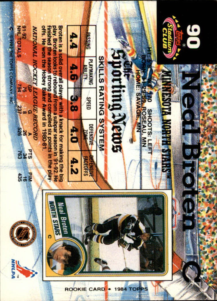 1992-93 Stadium Club #90 Neal Broten back image