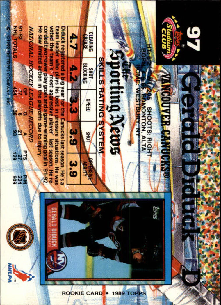 1992-93 Stadium Club #97 Gerald Diduck back image