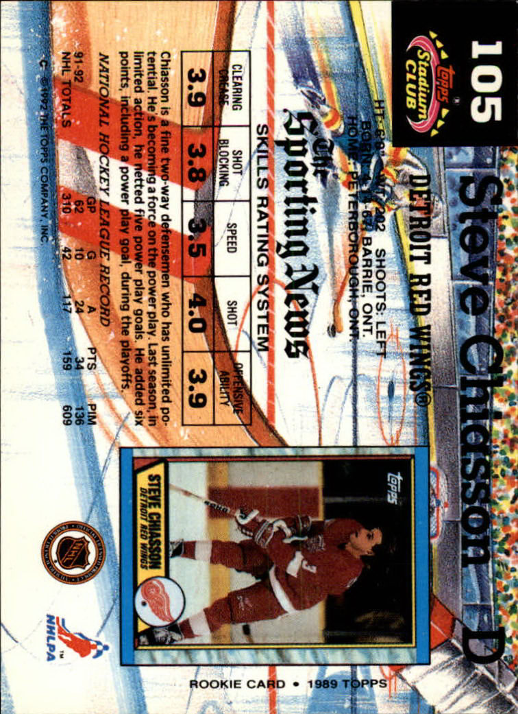 1992-93 Stadium Club #105 Steve Chiasson back image