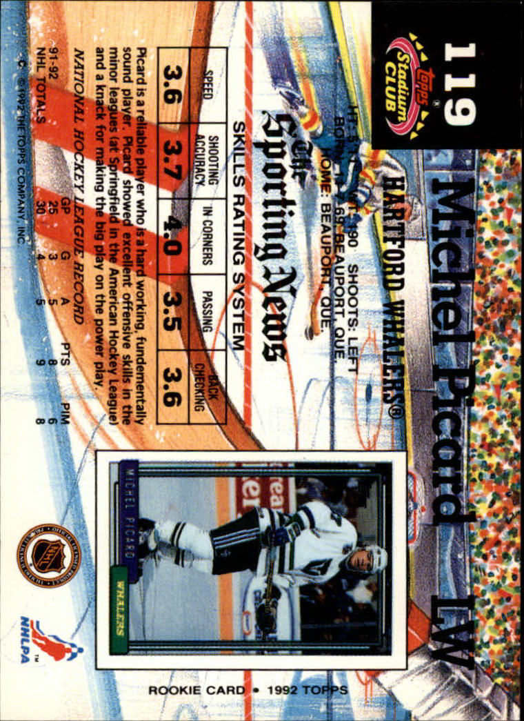 1992-93 Stadium Club #119 Michel Picard back image