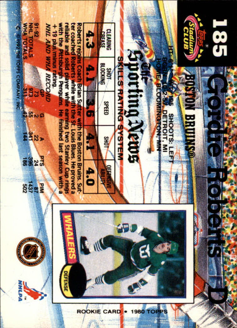 1992-93 Stadium Club #185 Gordie Roberts back image