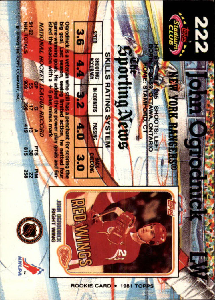 1992-93 Stadium Club #222 John Ogrodnick back image