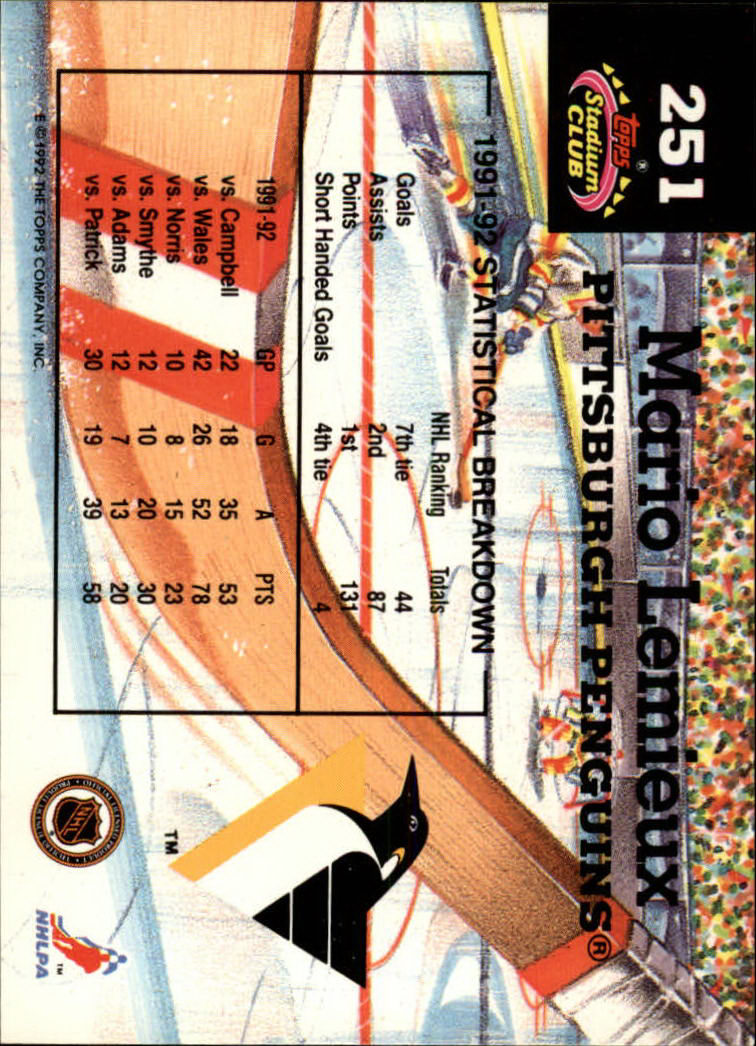 1992-93 Stadium Club #251 Mario Lemieux MC back image