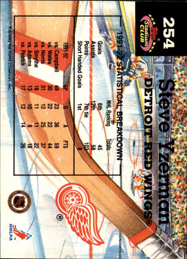 1992-93 Stadium Club #254 Steve Yzerman MC back image