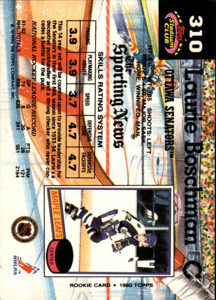 1992-93 Stadium Club #310 Laurie Boschman back image
