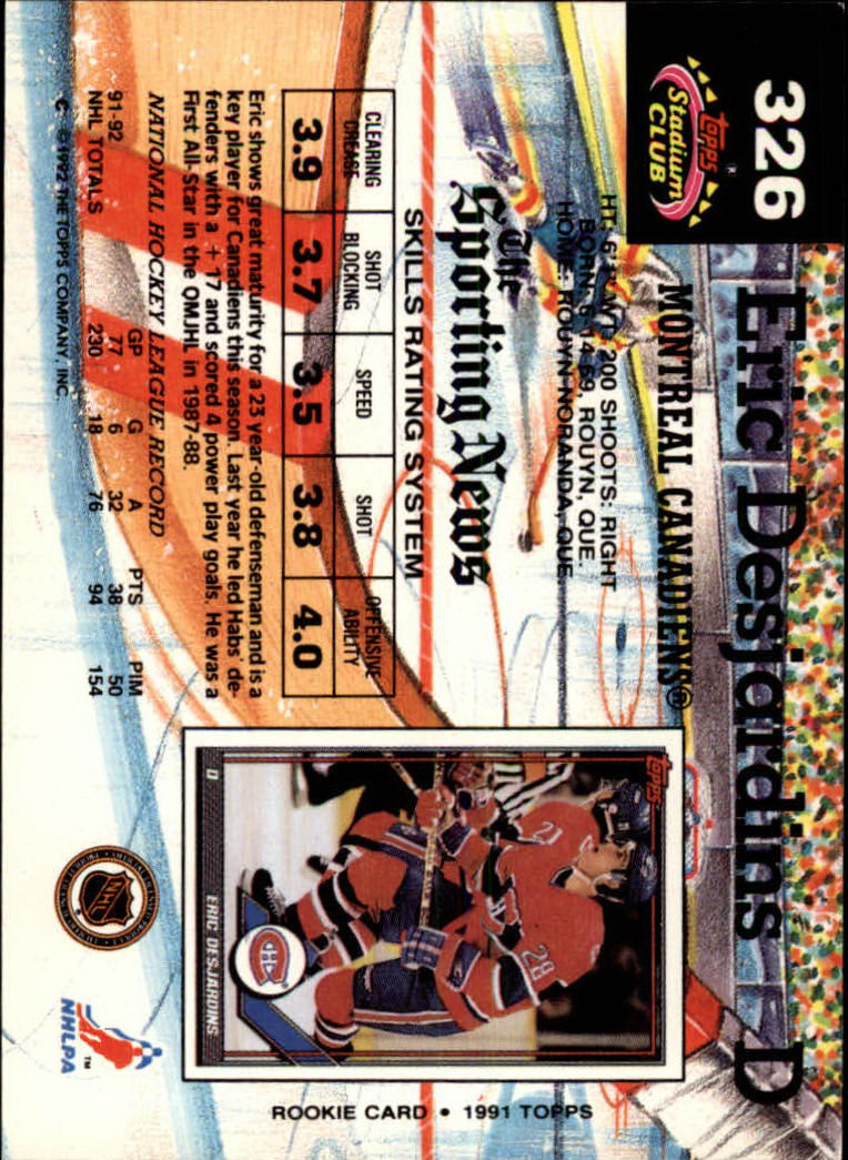 1992-93 Stadium Club #326 Eric Desjardins back image