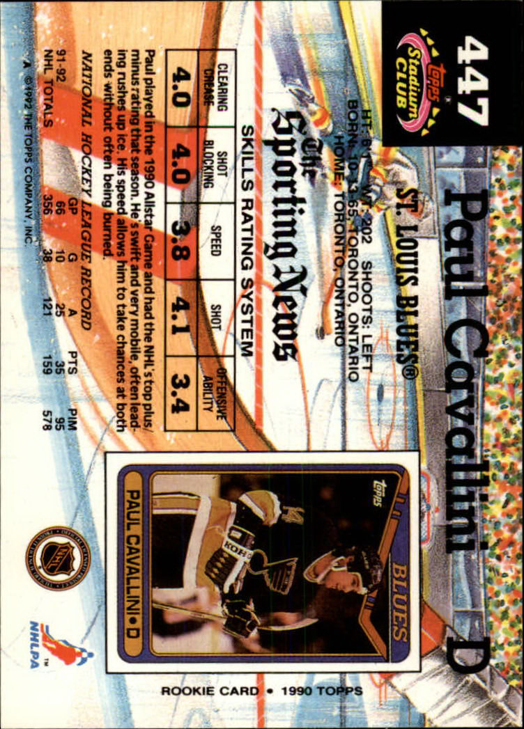 1992-93 Stadium Club #447 Paul Cavallini back image