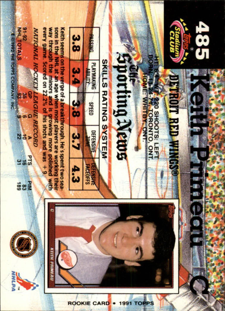 1992-93 Stadium Club #485 Keith Primeau back image