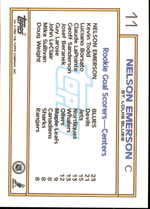 1992-93 Topps #11 Nelson Emerson SR back image